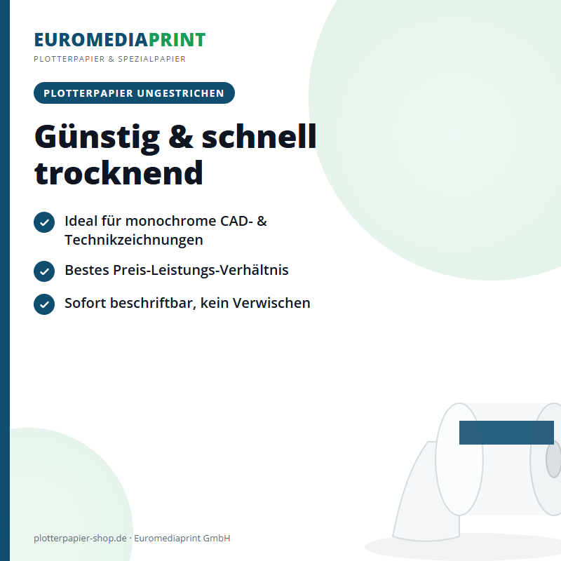 Plotterpapier ungestrichen 80 g/m&sup2; Standardgewicht: g&uuml;nstig, schnell trocknend, ideal f&uuml;r CAD- und Technikzeichnungen